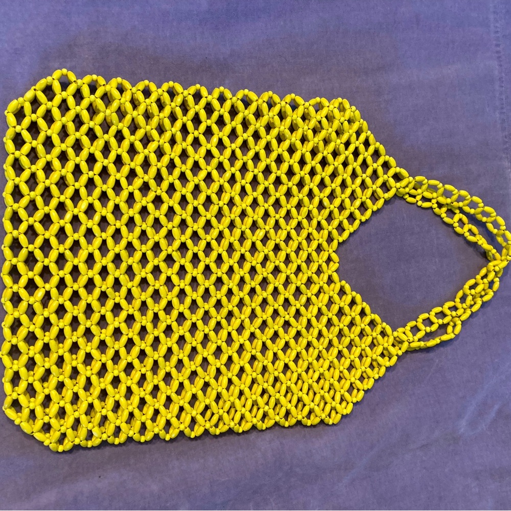 Yellow beaded beach bag great carrying towels sun screen and other beach